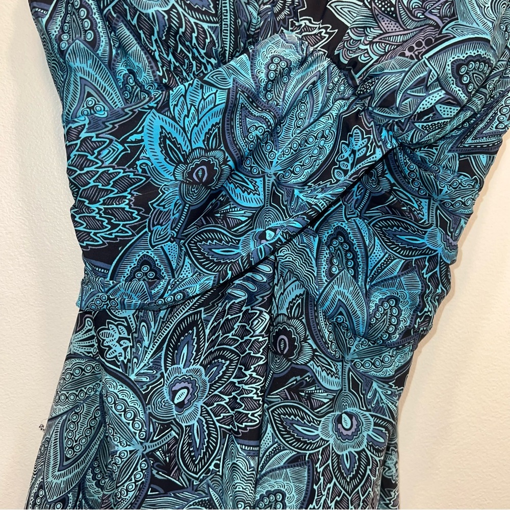 Lands End Swim Dress Women 16W Blue Black Paisley Slimming Underwire Bra - Picture 3 of 10